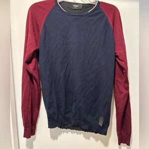 Vintage Fendi Navy Blue & Burgundy Pullover Sweater Size 50 100% Fleece Wool
